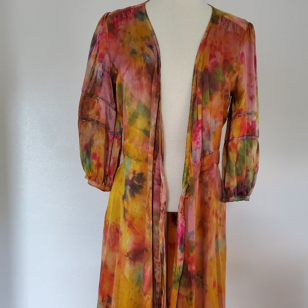 NEW Calypso Silk Wrap Dress Duster dyed cardigan Small medium rainbow boho gypsy